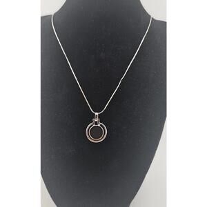 22in Sterling Silver and Circular Black Onyx Pendant Necklace Chain